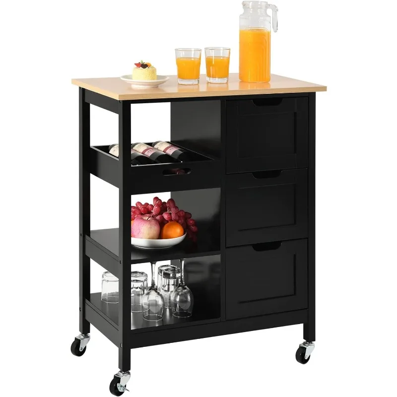 

Kitchen Island with Storage, Kitchen Cart for Home, Rolling Serving Utility Trolley Cart on Wheel with 3 Drawers and 3 Storage