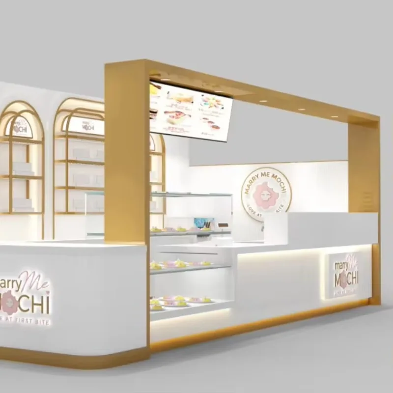 Funroad Modern Sweet Bar Counter Dessert Shopping Mall Design Wooden Coffee Shop Kiosk Furniture for Milk Tea