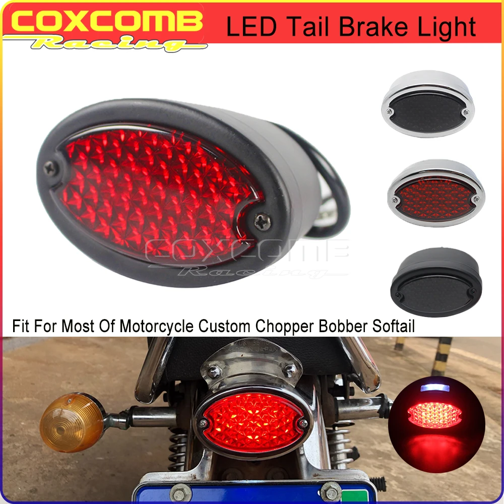 

For Harley Yamaha Suzuki Custom Bobber Chopper Sofatil Cafe Racer Motorcycle LED Tail Brake Light Chrome Rear License Plate Lamp