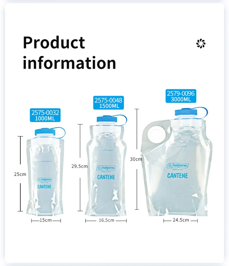 Nalgene Zusammenklappbare Wasserflasche mit Weitem Hals 1L+1,5L+3L Roll-Up-Tasche Wandern Camping Reisen Leichtgewichtig Auslaufsicher Kompakt Outdoor – Detail 2