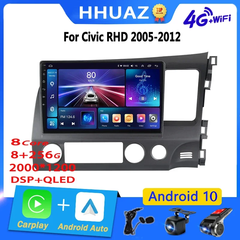 

Android Car Radio Multimedia for Honda Civic 2005-2012 RHD 8G+256G Multimedia Video Player Carplay Headunit Auto Stereo AM