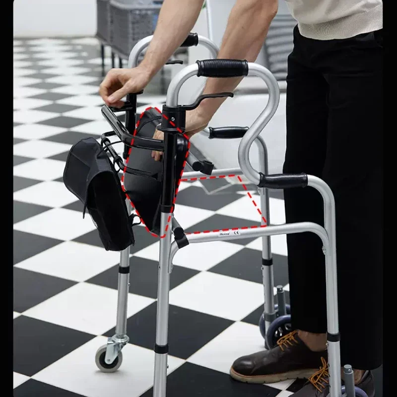 Foldable FourLegged Walker Cane NonSlip Elderly Support Portable Trolley Easy Mobility Walking Aid Adjustable Senior Walker