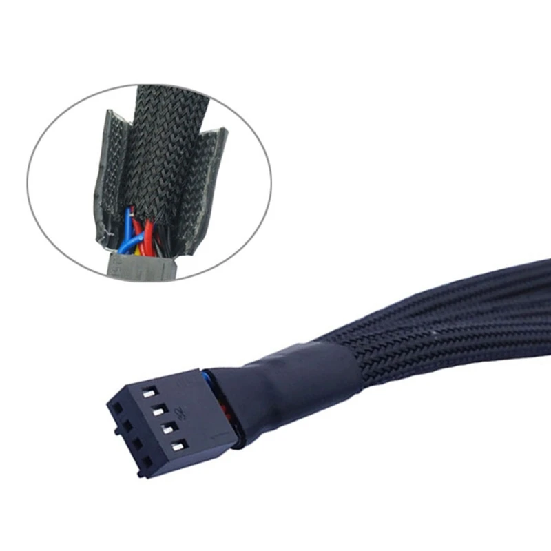 PWM 4pin Fan Sleeved Extension Splitter Hub Cable Motherboard CPU 4 Pin To 4 Way Cooler  3pin  Fan Power