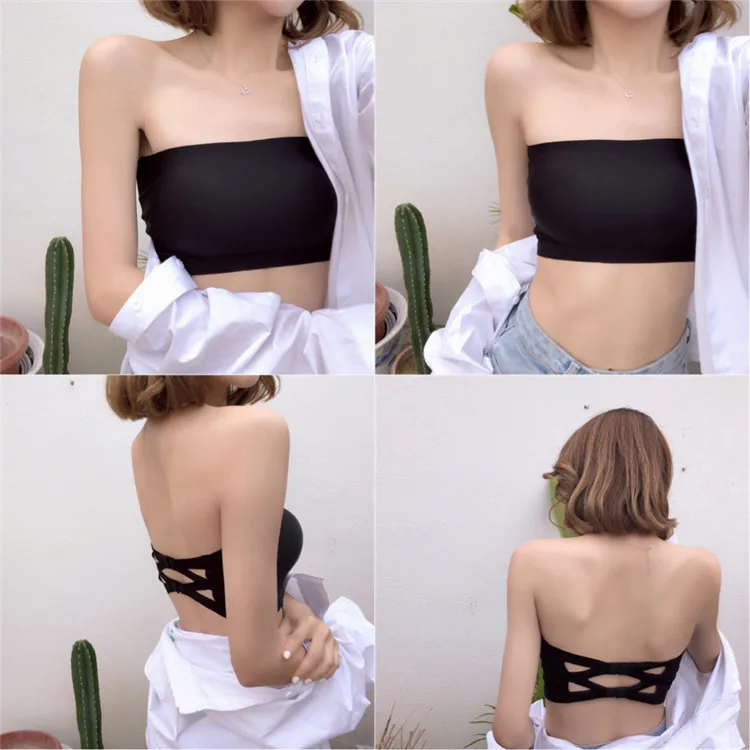 Naadloze Een Stuk Tube Tops Vrouwen Verwijderbare Pads Intimates Basic Zwart/Wit/Skin Womens Strapless Beha Bandeau tube Top