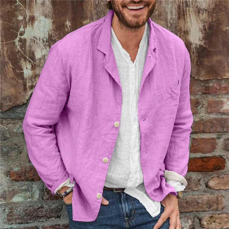 

Vintage Loose Cotton Linen Men Shirt Spring Long Sleeve Button-down Turn-down Collar Shirts Streetwear Men's Fashion Solid Tops