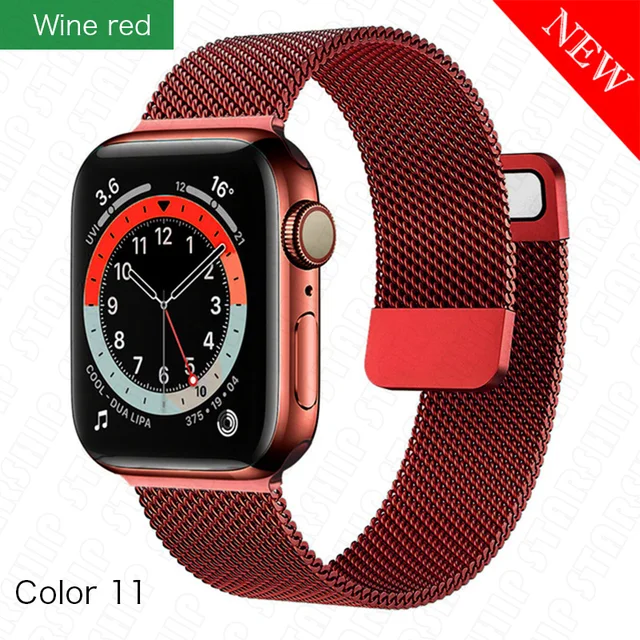 Metal Milanese band for Apple Watch 7/6/SE/5/4/3/2/1 41/38/40mm Stainless Steel Watch strap for iwatch 7 45MM 42MM 44MM Bracelet wine red-11