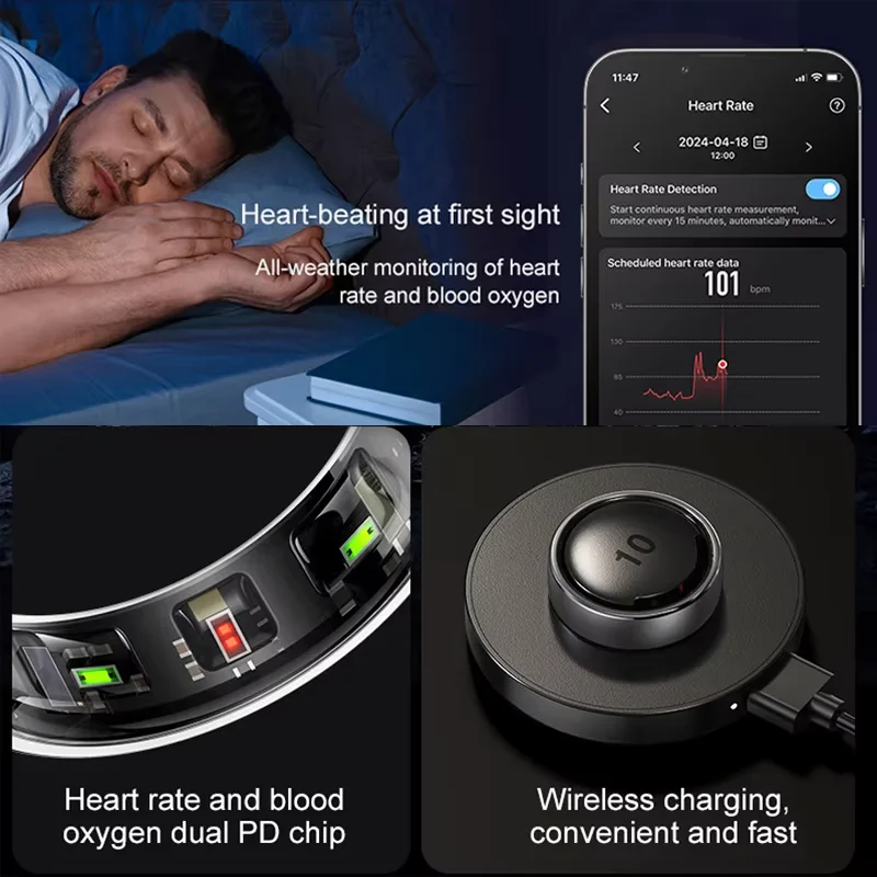 R10 Smart Ring with Charging Case Men Women Health Sleep Heart Rate Monitoring Smartring IP68 & 5ATM Waterproof Multi-sport Mode - 3