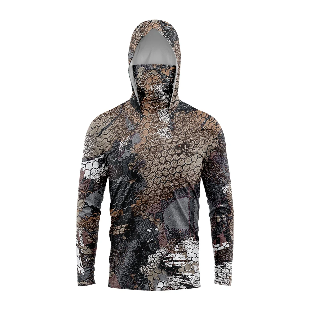 Men's Fishing Hooded Shirt Mask Long Sleeve Clothing T Shirt Protection Apparel UPF 50+ Camisa Fishing T Pesca