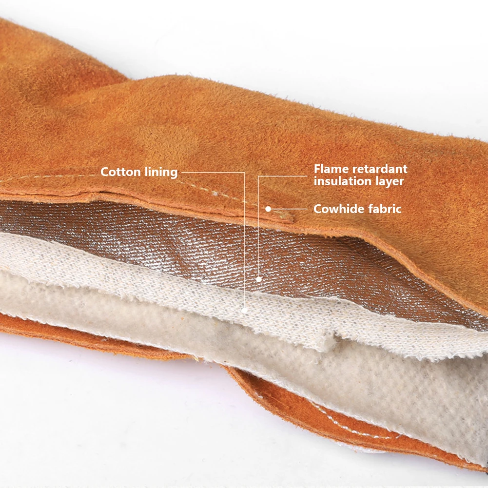 Outdoor Camping BBQ Gloves Thickened Cowhide Microwave Gloves Heat Resistant Fireproof Oven Mitts Portable Clamping Glove Stove