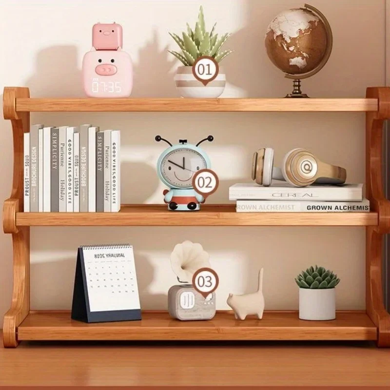 Bamboo Multi-Tier Desk Organizer Rectangular Storage Rack with Painted Finish for Office Home Ideal for Dorms & Rental Houses 5