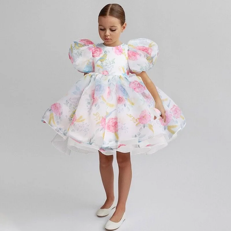 Girls White Cake Layers Dresses Kids Pull Sleeve Elegant Party Wedding Birthday Tutu Princess Vestidos Children Summer Clothes girls dress,princess costume,kids clothes