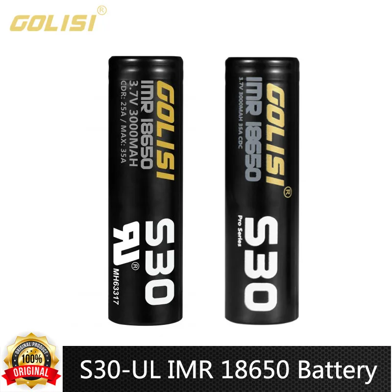 Original Golisi S30 / S30-UL IMR 18650 Battery 3000mAh Capacity 3.7V 2.5A  75-92.5W Power For Toy Flashlight Remote Control