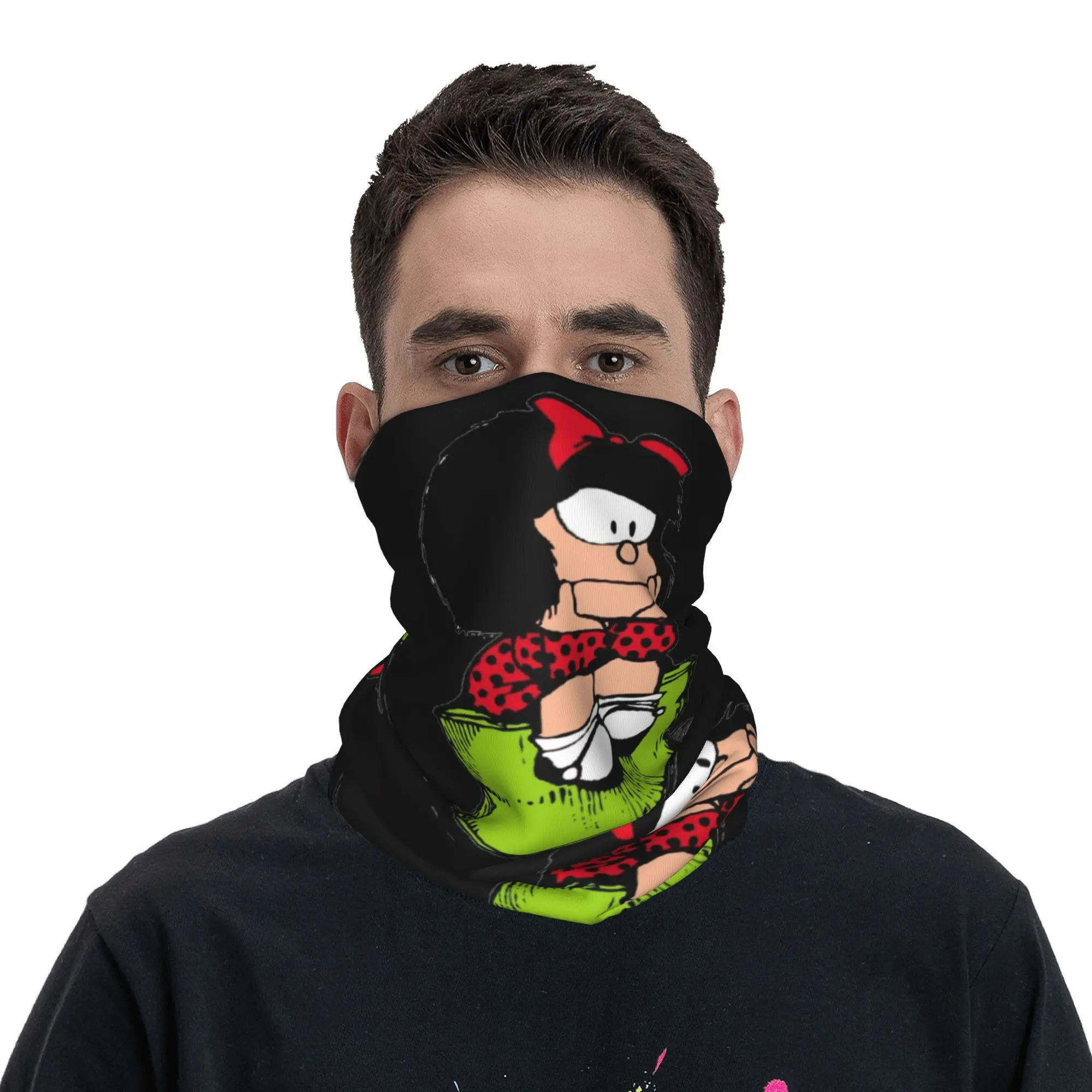 Mafalda Thinking Neck Gaiter Women Men UV Face Shield Winter Quino Comic Cartoon Bandana Scarf for Cycling