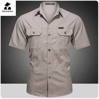 Men's Streetwear Casual Button Down unload Cargo Shirt Short Sleeve Cotton Dress Shirts For Hiking Fishing Golf Polos Shirts 1