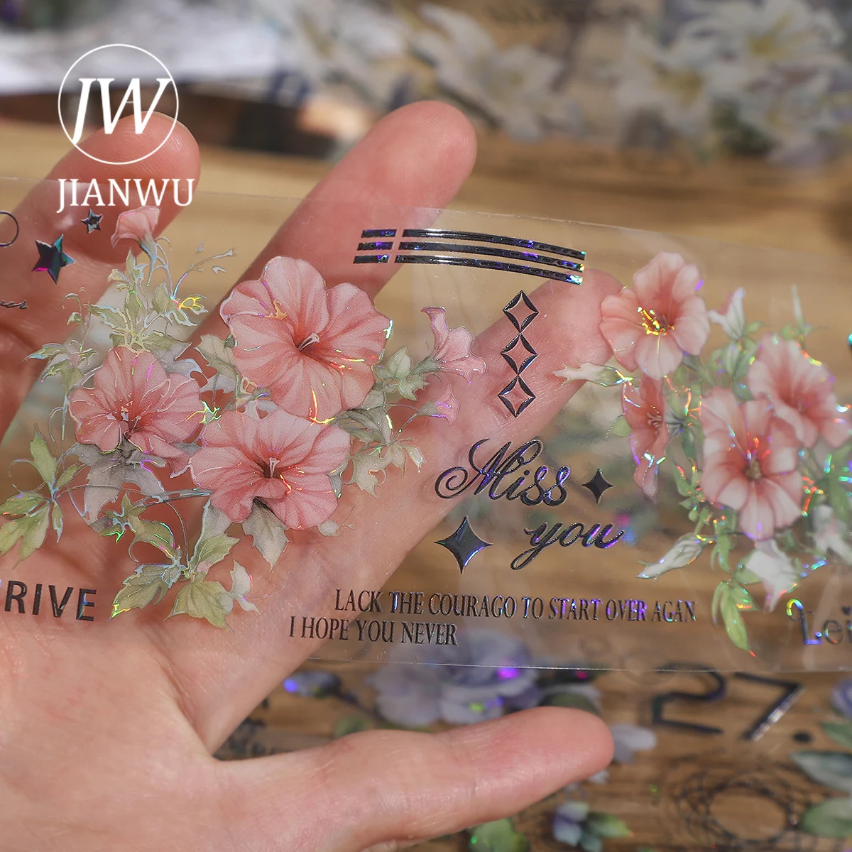 JIANWU 빈티지 플라워 소재 콜라주 린넨 쉘 라이트 pet 테이프, 크리에이티브 DIY 저널 스크랩북 문구, 55mm * 200cm