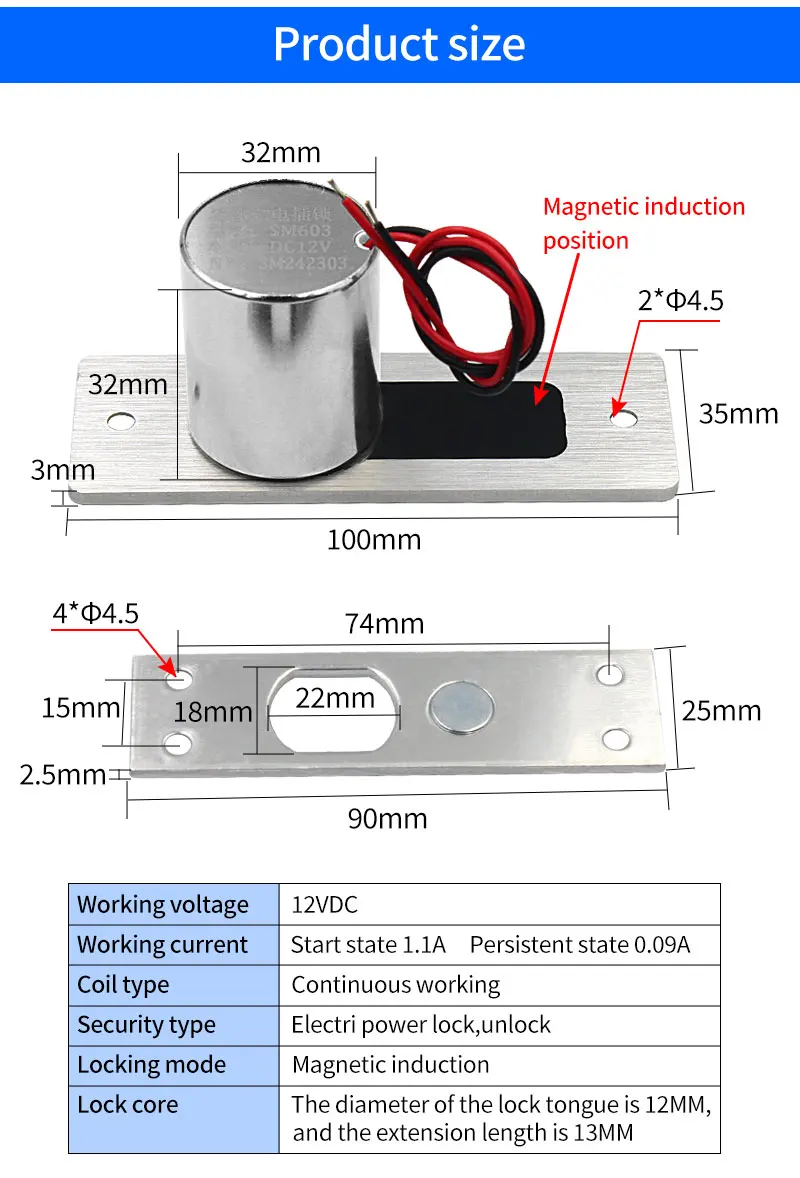 Mini Waterproof Electric Bolt Lock Fail Safe Concealed Electric Door Lock 3/5 Wi