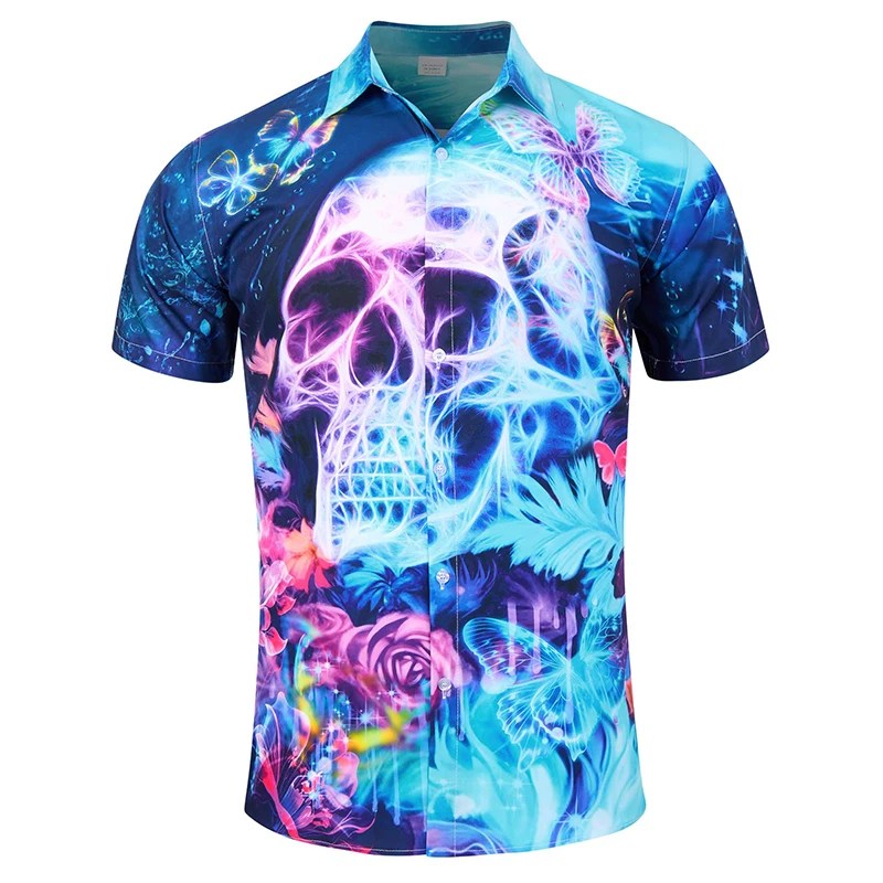 thumbnail image 1 of Camisas de playa con botones para hombre, camisetas hawaianas con estampado 3D novedoso de fuego, camisetas para hombre, camisetas divertidas de manga corta para vacaciones de verano, 1 of 5