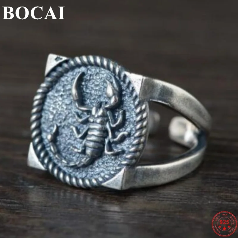 

2022 Trendy S925 Sterling Silver Charm Rings Retro Opening Square Scorpion Pure Argentum Popular Punk Hand Jewelry for Men