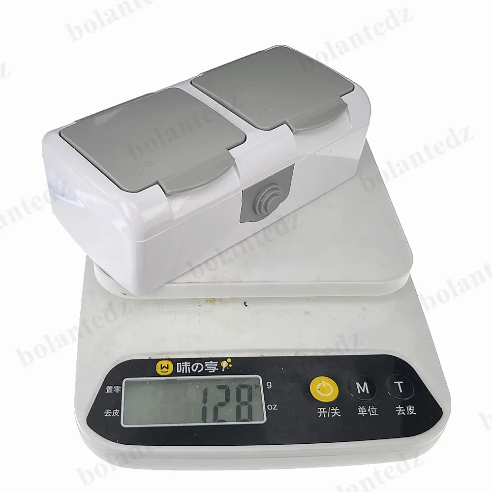 Waterproof Surface-Mount Dual Germany Schuko Socket with Earthing, IP54 Rated