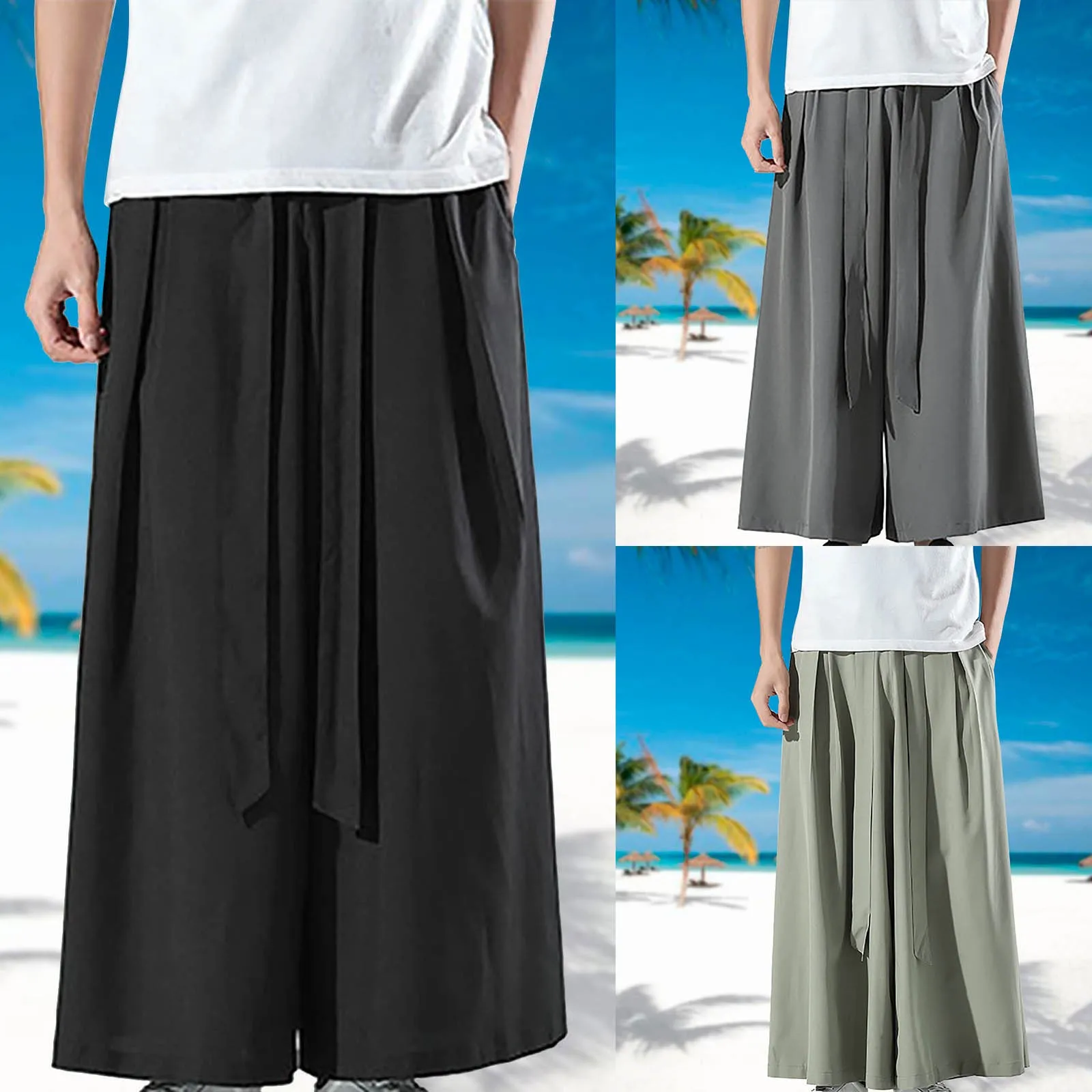 Loose Ice Silk Men Pants Solid Color Chinese Style Flare Pants Men Wide Leg Hip Hop Loose Oversize Sports Pants Sweatpants