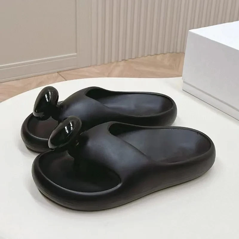 New Flip-Flops Summer Flat Slippers Women Beach Shoes Women Candy Color Rubber Waterproof Slides Thick Sole Slippers Woman