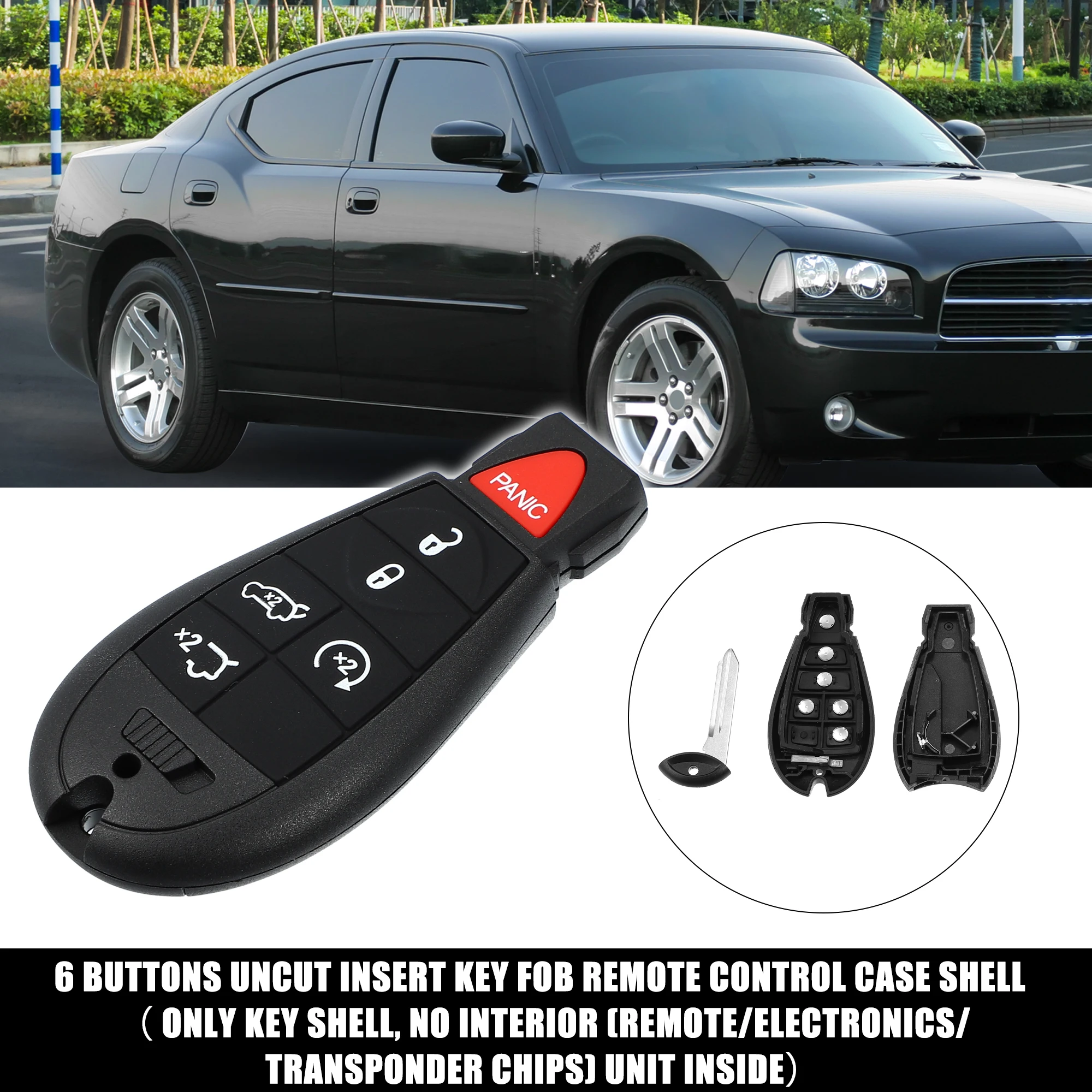 

X Autohaux Car 6 Button Remote Control Key Fob Case Keyless Entry Shell Cover Housing Tools for Dodge Replacement Accessories