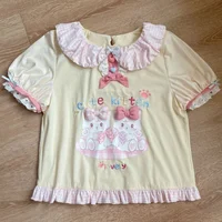 Lolita Print Tops Bow Cake Blouse Y2K JK Lolita Japan Kawaii Girl Cute Sweet Lace T-shirt A-line Spliced Cake Skirt New Chic - Image 2