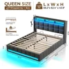 Bed Frame Queen Size with Lift Up Storage, Charging Station & LED Lights, Upholstered Storage Headboard, Heavy Duty Wooden Slats 2
