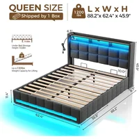 Bed Frame Queen Size with Lift Up Storage, Charging Station & LED Lights, Upholstered Storage Headboard, Heavy Duty Wooden Slats 2