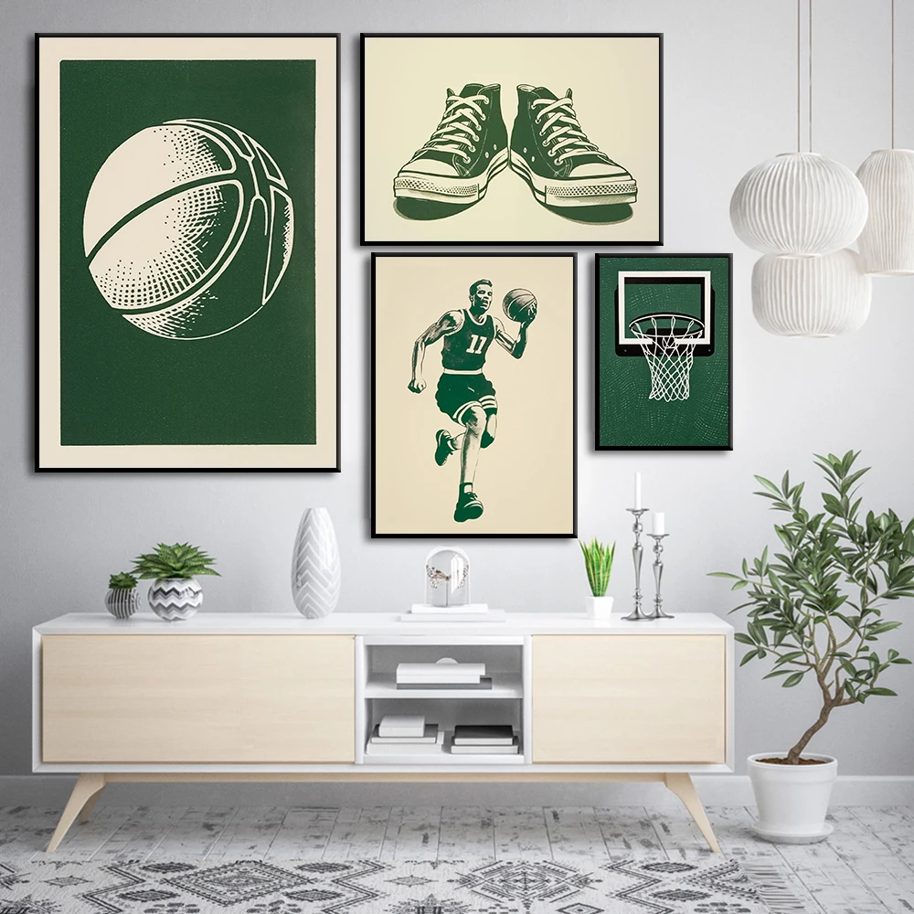 

Basketball Sport Poster Abstract Minimalist Canvas Painting Print Nordic Wall Art Green Pictures Living Room Home Decor Cuadros