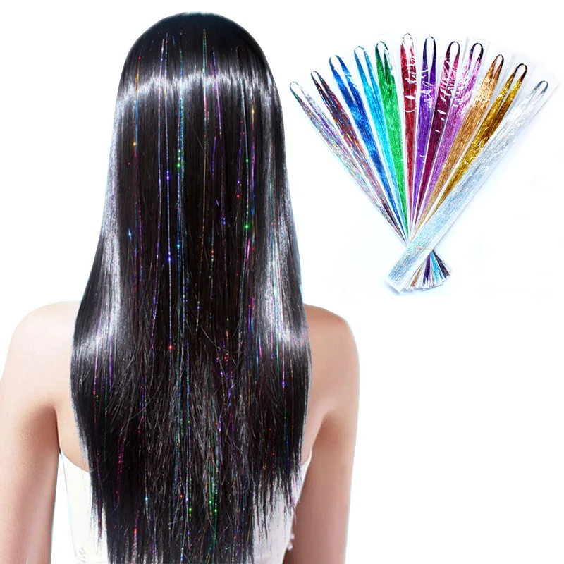 Vellykket stang Uregelmæssigheder Sparkle Shiny Hair Tinsel Rainbow Strands Dazzles Women Hippie for Braiding  Headdress False Hair Extensions Decor Glitter Strips _ - AliExpress Mobile