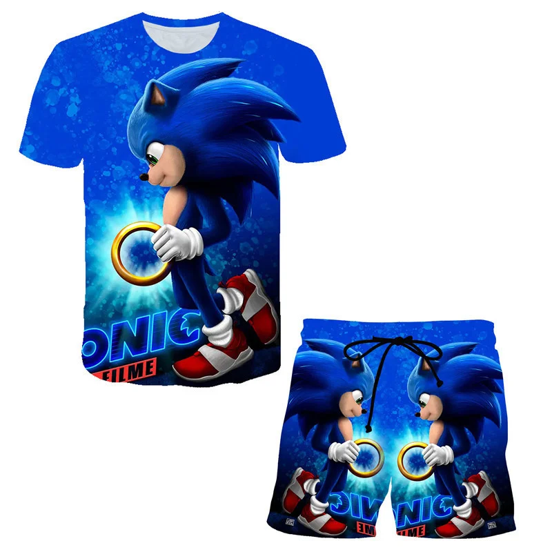 Baby Boys Girls Cartoon Anime Graphic Super Sonic 3D T Shirt + Shorts Set Clothes Kids Cute Cartoon 2pcs Children Clothing Sets baby clothing sets	