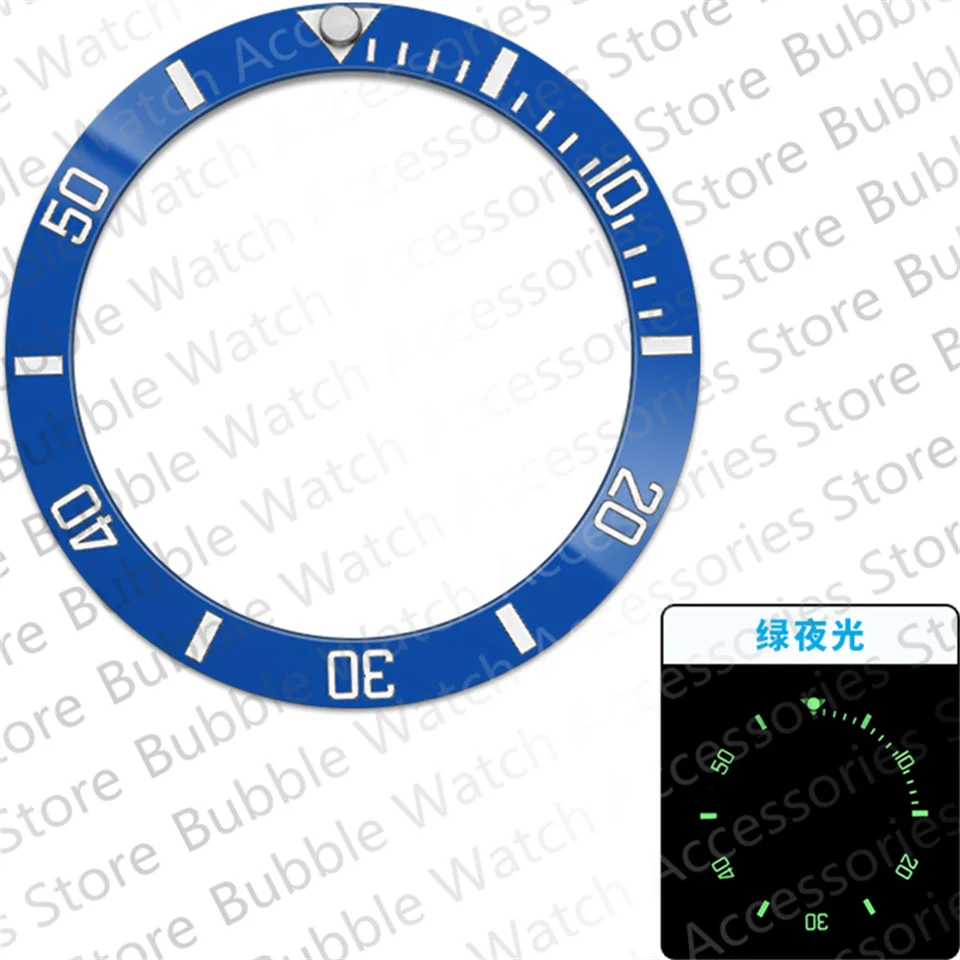 

38mm*30.7mm Blue Black Green Ceramics With Green Luminous Bezel Insert Fit For Rlx Sub Mechanical Wristwatch