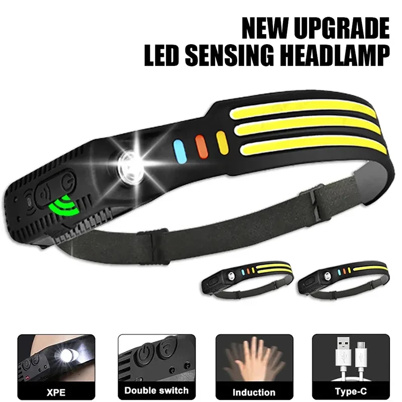 Nieuwe Multimode Led Cob Sensor Koplamp Ingebouwde Batterij Usb Oplaadbare Waterdichte Koplamp Outdoor Camping Vissen Lantaarn