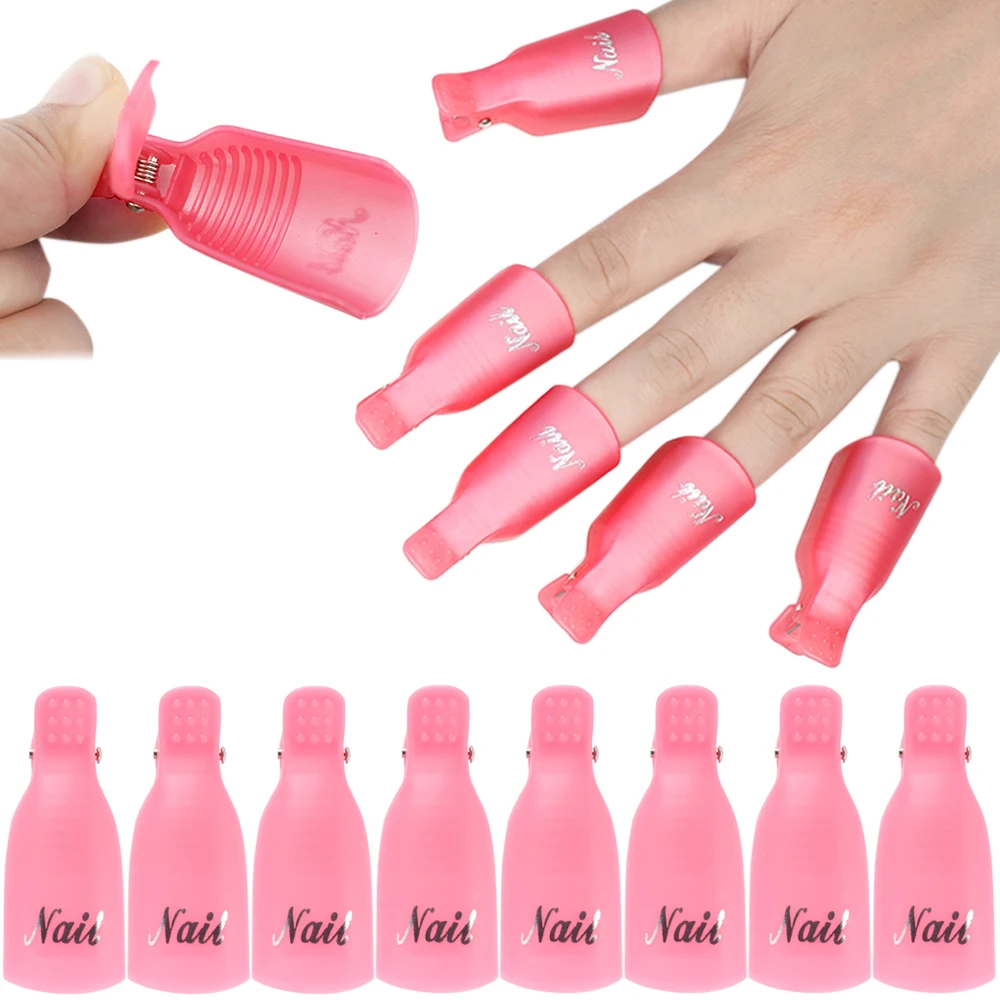 10pcsPlasticNailArtSoakOffCapGelPolishRemoversNailClips