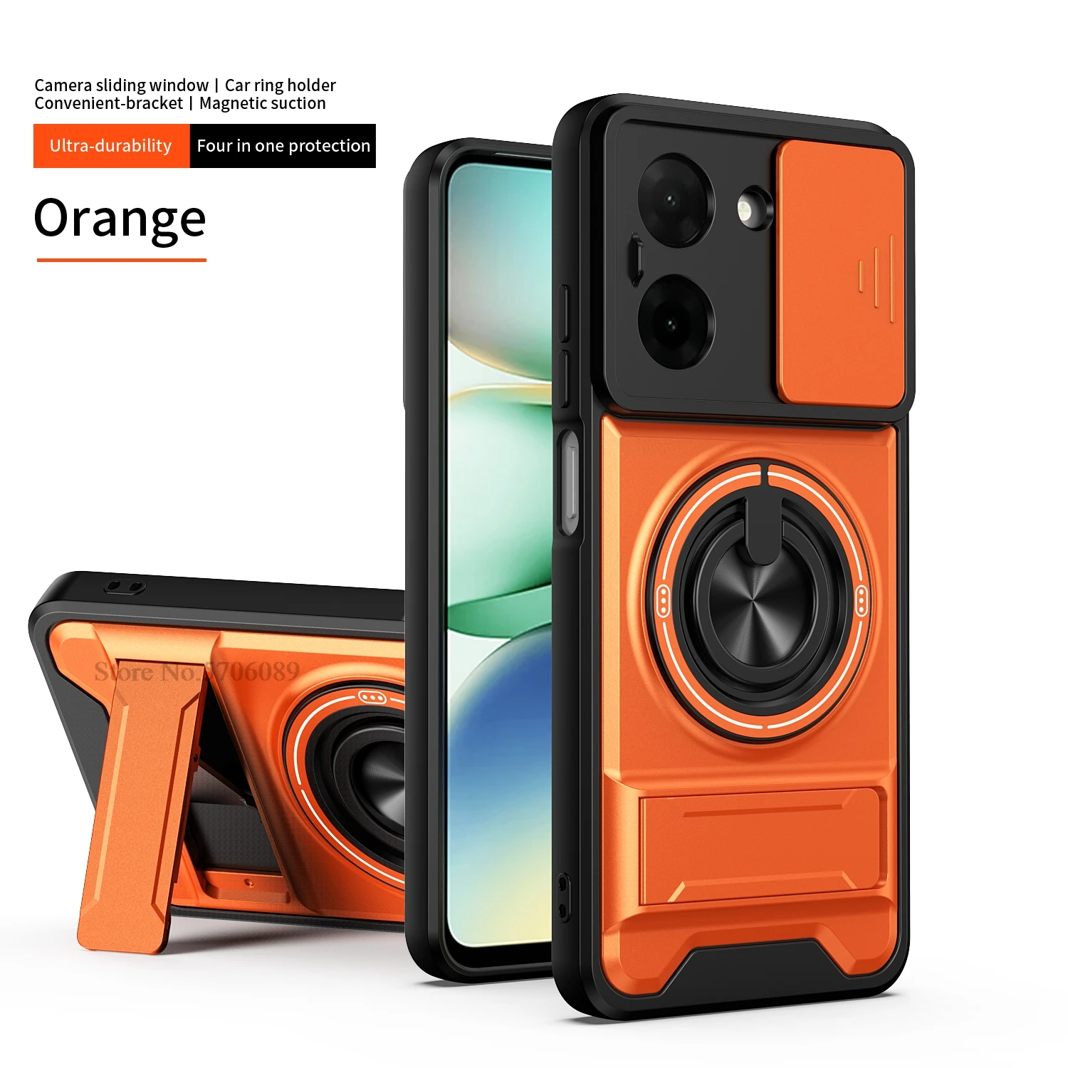 Shockproof Armor Case with Slide Lens Protector and Ring Holder – Dual-Size Phone Cover