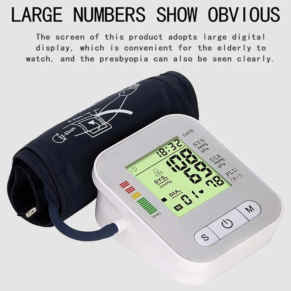 Blood Pressure Monitor English Voice Upper Arm Automatic Tonometer LCD & Cuff
