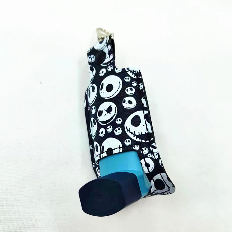 Halloween skull vinyl embroidery inhaler cover inhaler case cute goth keychain case travel accessories gothic