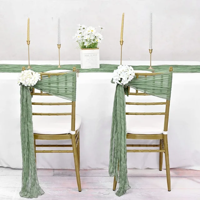 20PCS 40x275cm Wedding Sage green Chair Sashes Decoration Gauze Cheesecloth Chair Bow Chair Cover for Reception Party