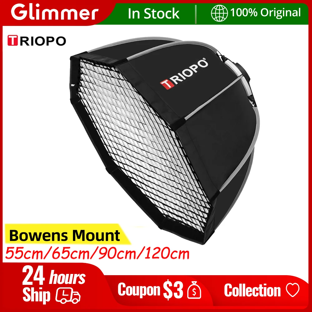 Triopo 55cm 65cm 90cm 120cm Photo Portabe Bowens Mount Octagon Umbrella Softbox + Honeycomb Grid Outdoor Soft Box for Flash