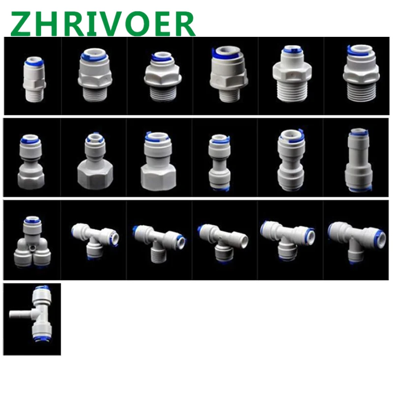 Hose Pipe Fitting 1/4" 3/8" OD Hose Tube 1/4" 1/2" 3/4" 1/8" Plastic Pipe Quick Connectors RO Water Connector Fittings Reverse Osmosis System