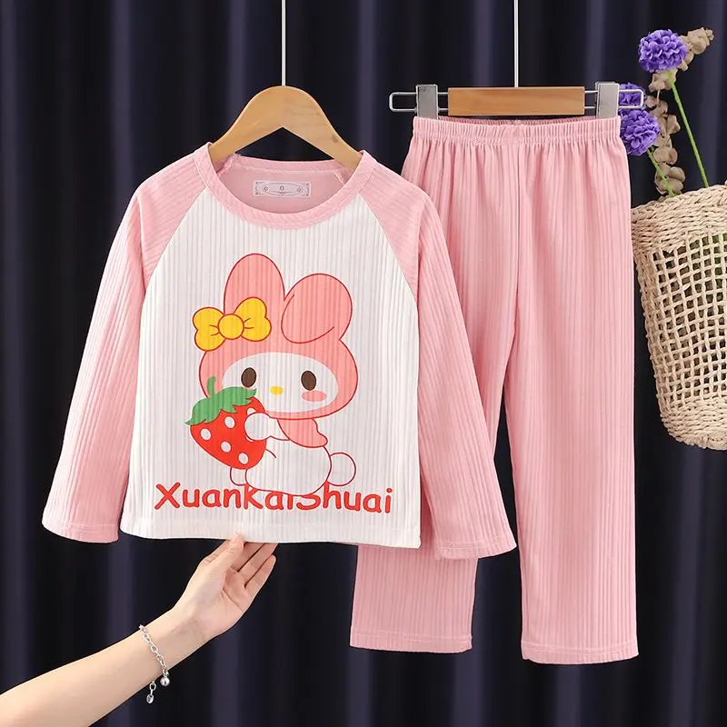 

Пижамный комплект Sanrio Kuromi детский, утепленная одежда для сна в стиле аниме, милый мультяшный рисунок, на возраст от 2 до 8 лет, весна-осень