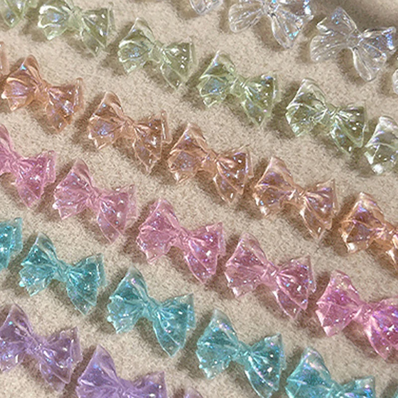 10pcs 3D Ice Jelly Bow Nail Art Charms Resin Jewelry Women Nail Charms Bowknot Nail Rhinestones Manicure Decoration Salon DIY 3