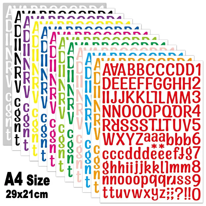 

29x21cm Waterproof Letter Number Stationery Sticker Label Scrapbook Phone Laptop Mug Cup Gift Card DIY Decoration Adhesive Decal
