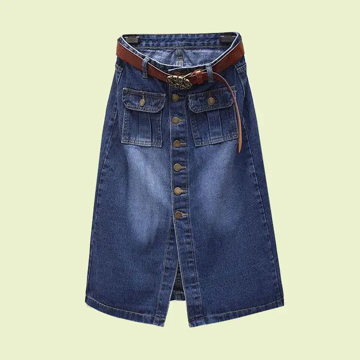 

2023 Women Spring New Front Split Denim Sheath Skirts Female Single-Breasted Midi Skirts Ladies High Waist Pencil Skirts F148