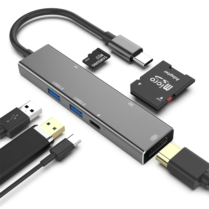 

USB-концентратор 6 в 1, USB Type-C/HDMI, с зарядкой PD, USB 3,0, USB 2,0, кардридер SD, TF, Разветвитель USB для Macbook Pro, Samsung Galaxy, USB-концентратор 3,0