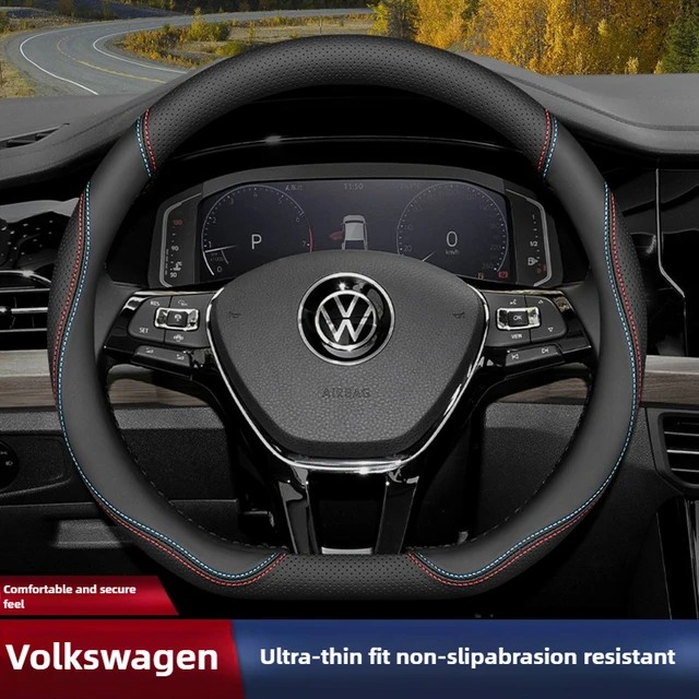 Leather Car Steering Wheel Cover for Volkswagen Tiguan T-cross Teramont Polo Jetta Caddy T-roc Tayron Crafter 2025 Accessories 1
