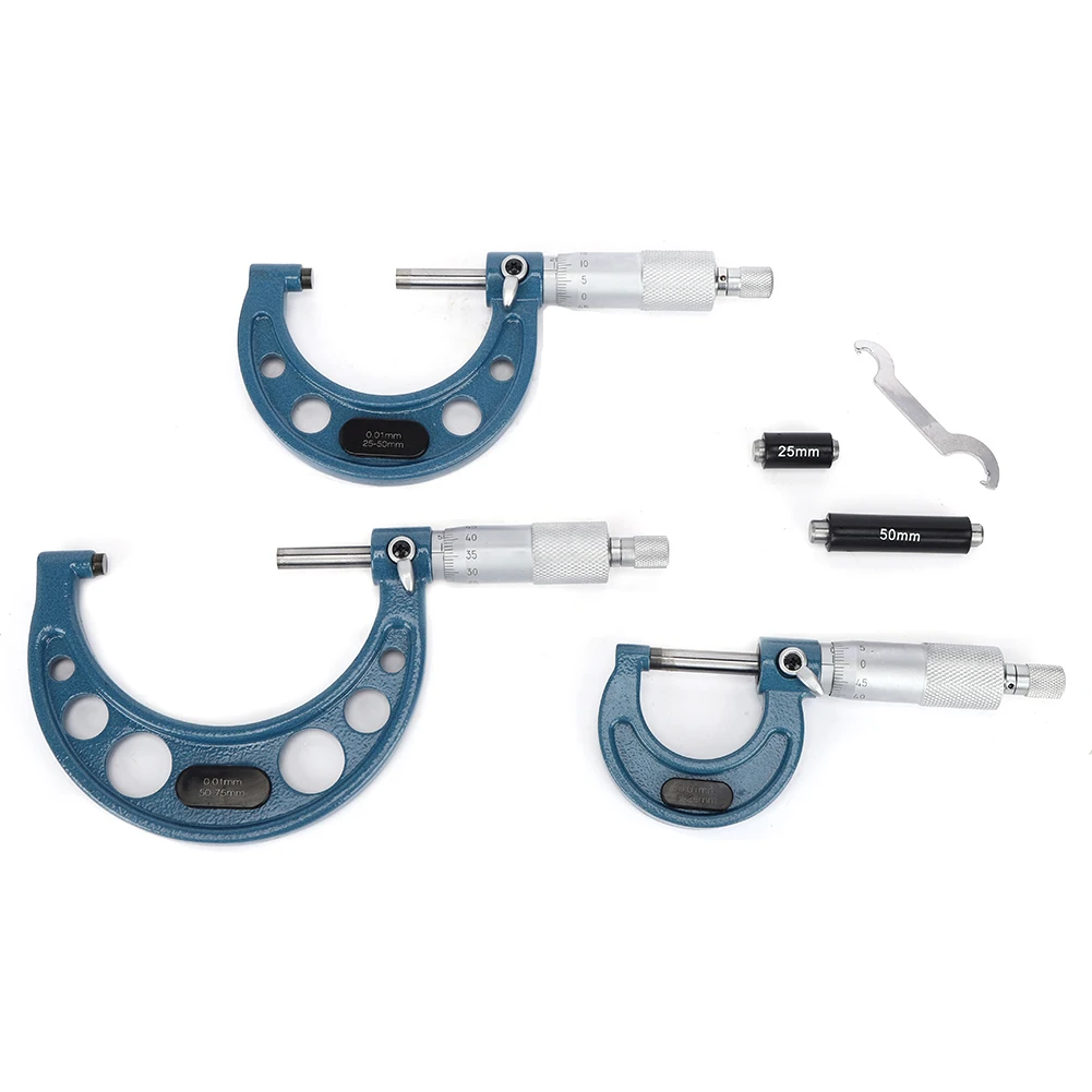 외경 마이크로미터, 베어링 강철 고정밀 외경 측정 도구 0-75mm 강철 외경 마이크로미터