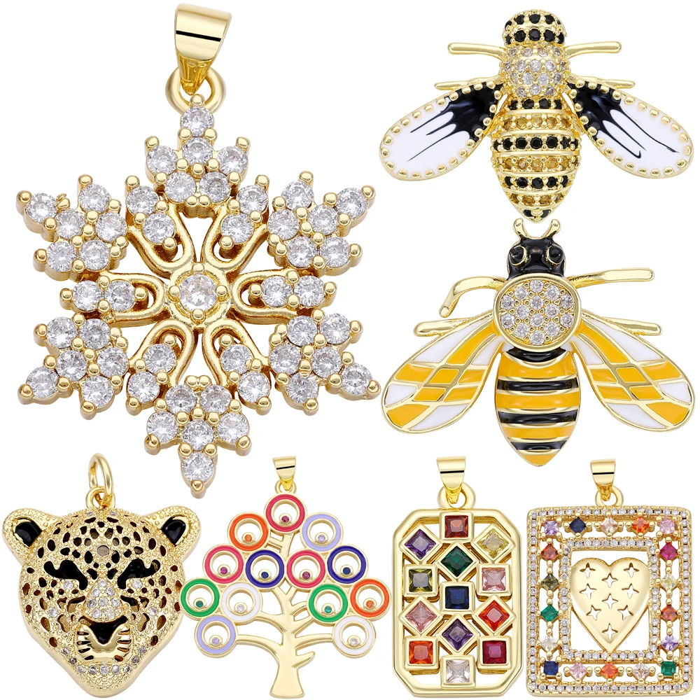 Juya 새로운 디자인 18K 리얼 골드 도금 눈송이 꿀벌 러브 하트 트리 이블 ..
