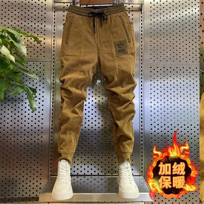 Man Corduroy Sweatpants Autumn Winter Small Feet Harem Joggers  Streetwear Casual Fleece Harem Pants Plus Size Fashion Trousers